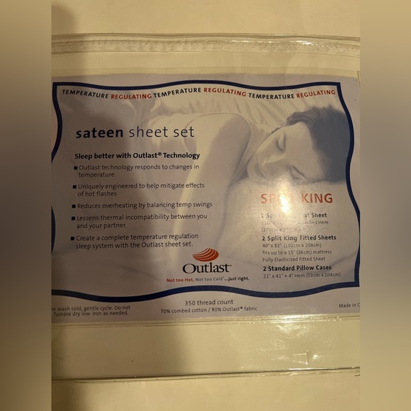 Outlast Temperature Regulating Sheet Set - Split King - Picture 4 of 7